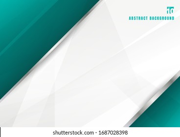 Abstract template blue turquoise and white diagonal overlapping layers background with with silver line decoration. technology futuristic concept. You can use for brochure cover design, banner web