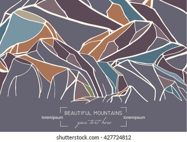 abstract template card with hand drawn mountains. 