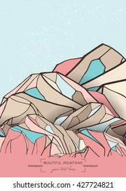 abstract template card with hand drawn mountains. 
