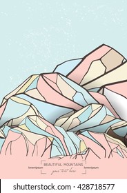 abstract template card with hand drawn mountains. 