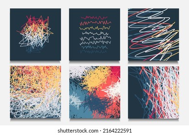 Abstract template chaos line for banner, cover, branding, advertising, promo. Pattern set modern design with red, yellow, white, blue, orange color.