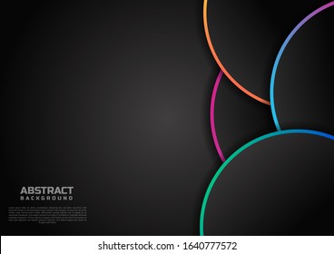 Abstract template circle geometric overlap with vibrant color border on black background use space for text, ad., flyer. Vector illustration