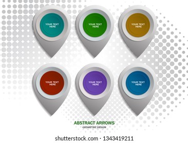 Abstract template with a clean minimal style. Modern graphics / design elements. Bright arrows in the form of a drop on a white background, covering the circle of a halftone. Vector graphics
