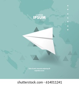 Abstract Template with Clean Minimal Style. Modern Graphic/Design Elements. Paper Plane in Mint Green Background