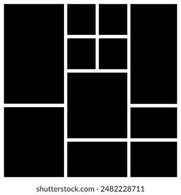 Abstract template collage of frames, photos, pictures, illustrations, images. Vector frame for picture, presentation. Simple collage photo album. Modern minimalist mockup for photo