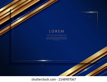 Plantilla abstracta de fondo azul oscuro con diagonal de línea dorada. Estilo de lujo. Fondo del marco. Ilustración del vector 