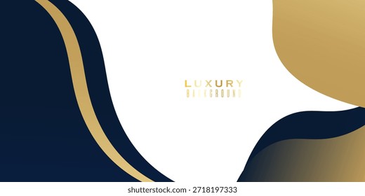 Abstract template dark blue curve shape. Premium luxury background with curve shape and gold lighting lines on background white. Luxury Modern trendy design