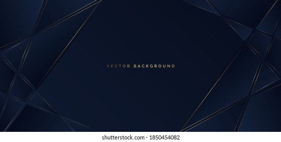 Abstract template dark blue geometric background with golden line. Luxury style. Vector illustration