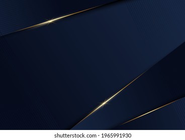 Abstract template dark blue geometric background with golden line. Luxury triangles pattern concept. Vector illustration