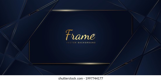 Abstract template dark blue geometric oblique with golden line on dark background. Luxury style. Frame background. Vector illustration 