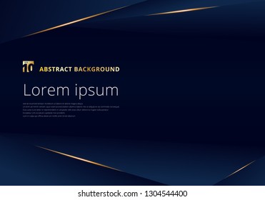 Abstract Template Dark Blue Luxury Premium Background With Luxury Triangles Pattern And Gold Lighting Lines. Vector Illustration