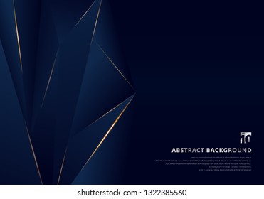 Abstract template dark blue luxury premium background with luxury triangles pattern and gold lighting lines. Vector illustration