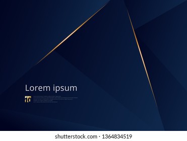 Abstract template dark blue luxury premium background with luxury triangles pattern and gold lighting lines. Vector illustration