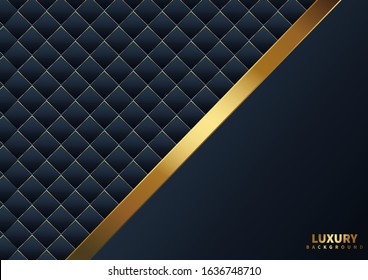 Abstract template dark blue luxury premium background with gold diagonal line shape and square pattern. Vector illustration