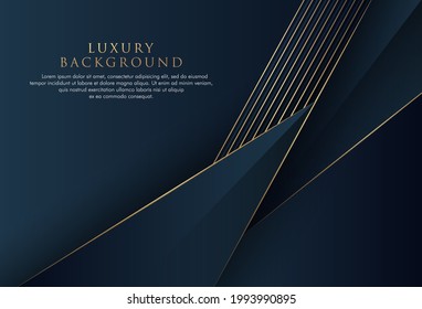 Abstract template dark blue luxury background with triangles pattern and gold lighting lines. Luxury and elegant design. Overlay of geometric shape. You can use for poster, banner. Vector illustration