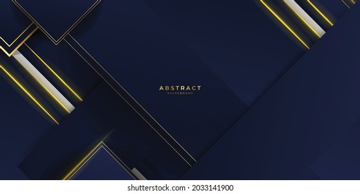 Abstract template dark blue luxury premium background with luxury triangles pattern and gold lighting lines