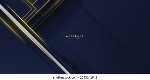 Abstract template dark blue luxury premium background with luxury triangles pattern and gold lighting lines