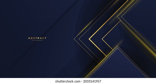 Abstract template dark blue luxury premium background with luxury triangles pattern and gold lighting lines