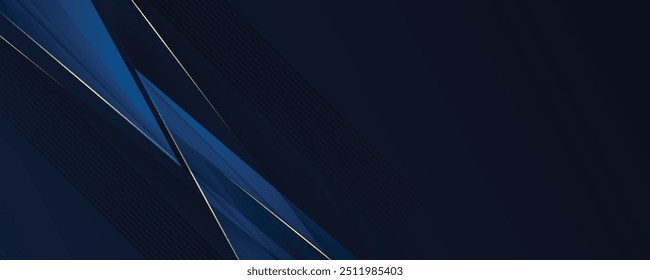 Abstract template dark blue luxury premium banner background with luxury triangles pattern and gold lighting lines
