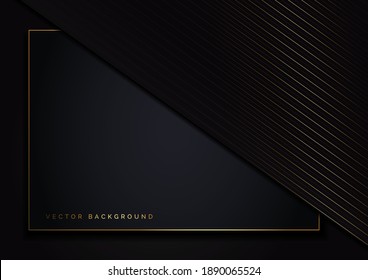 Abstract template dark geometric oblique with golden line layer on dark background. Luxury style. Frame background. Vector illustration 