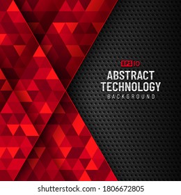 Plantilla de resumen polígono geométrico negro sobre formas triangulares rojas. Fondo de diseño de tecnología futurista con espacio para texto.