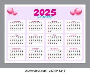 Abstract template design for 2025 calendar with a feminine theme