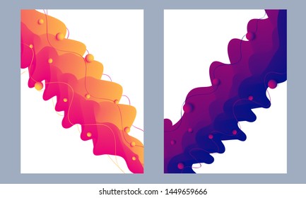 Abstract template design with liquid flowing wave in orange and purple.