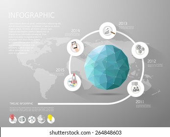 Abstract template, Earth low poly style with flat icons set. Can be used for workflow layout, banner, diagram, web design, infographic Vector Eps10