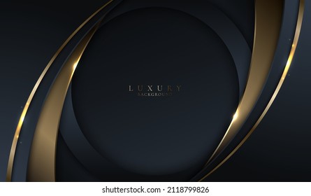 Abstract template elegant 3D blue and gold curve with lighting on dark blue background luxury style. Vector graphic illustration