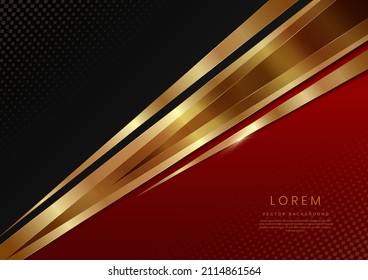 Abstract template elegant 3D golden diagonal triangle overlapping with lighting effect on dark red background with copy space for text. Luxury premium concept. Vector illustration