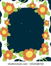 Abstract template with flowers and shapes in retro style. Cover book presentation, brochure, banner or poster design. Vector illustration