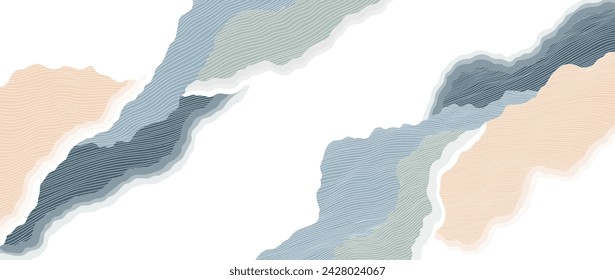 Abstract template with geometric pattern. Japanese background with line wave pattern vector. Mountain landscape and ocean object in oriental style