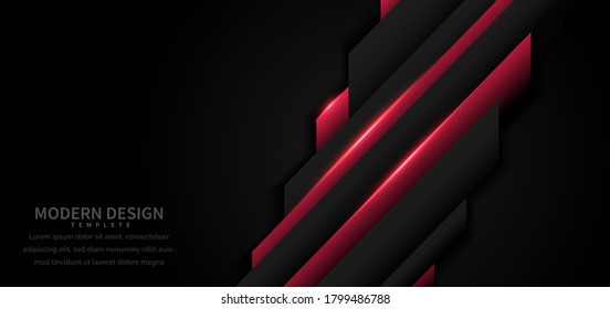 Abstract template geometric red and black overlap with red light modern technology style on black background. Vector  illustration