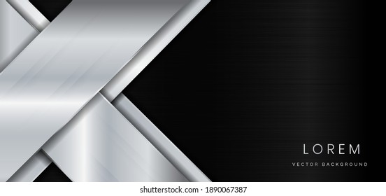 Abstract template geometric silver metal diagonal on metal black background with copy space for text. Vector illustration