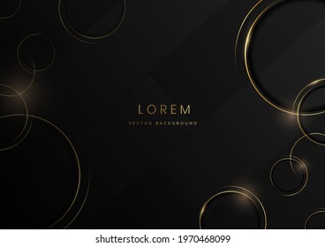 Abstract template gold circle lines geometric overlapping with copy space for text on black background. Luxury style. Vector illustration 