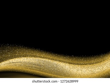 Abstract template  with gold curve lines on black background,  for poster, flyer, banner, presentation. Vector design