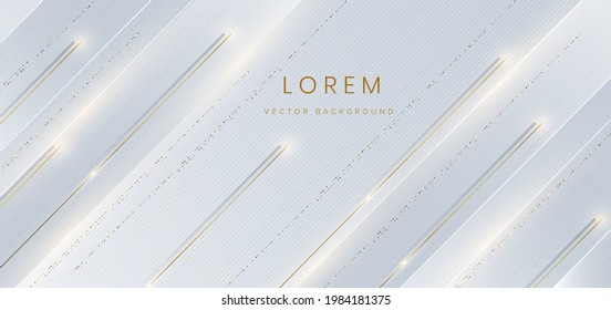 Abstract template gray geometric diagonal with golden line and glitter gold dot on white background. Luxury style. Vector illustration