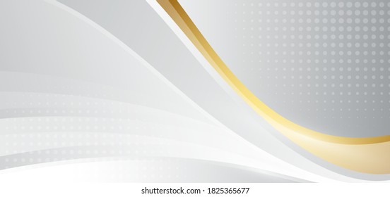 Resumen de las ondas de fondo gris y dorado de la plantilla con semitonos. Ilustración vectorial.