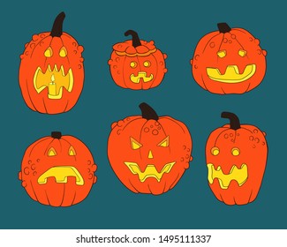 Abstract template. Happy halloween party. Cartoon halloween pumpkin. Greeting card design celebration. Sign, symbol, element. Vector silhouette symbol.