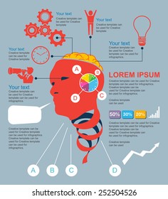 Abstract template head men and ribbon with Infographic analytical thinking concept, illustration and design.