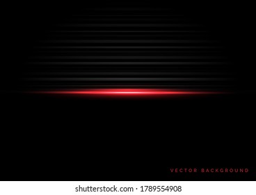 Abstract template horizontal striped line with red light on black background with space for text. Technology concept. Vector illustration