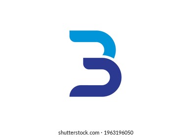 Abstract template with initials letter B or number 3 vector logo in blue color.