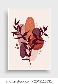 Abstract template layout with botanical elements and ornament. Vector covers set with outline plants and pastel ornate that designed for wall decoration, postcard or poster, cover design.