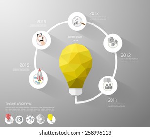 Abstract template, Light bulb low poly style with flat icons set