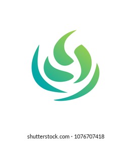 Abstract template for a logo or icons with wavy lines and a stylized leaf. Sign for natural products, cosmetics and ecology.