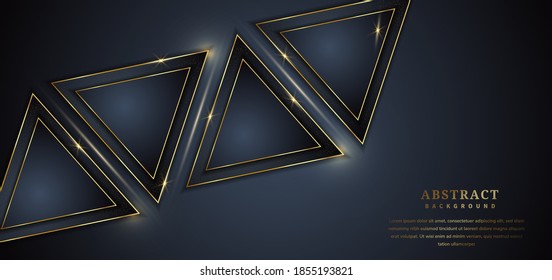 Abstract template luxury  triangle geometric overlap layer on dark background with glitter and golden lines with copy space for text. Vector illustration