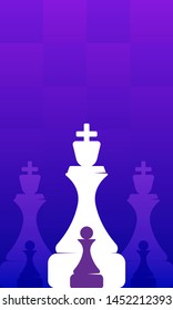 Abstract template on a chess theme with a violet blue gradient. International chess day. Business concept.