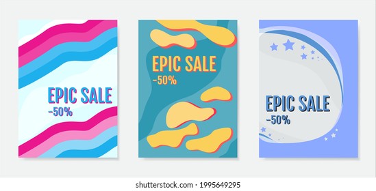 Abstract template on white backdrop. Vector illustration. Line and shape design. Store vector concept. Set collection. Vector shopping poster. Design concept, template, element. Special offer sign. 