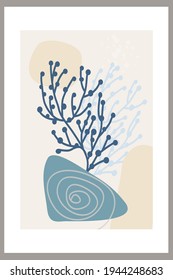 Abstract Template, organic simple shapes and natural botanical elements. Collage style, Minimal and natural wall art. Pastel earthy colors. Vector  banners for postcards and covers for social networks