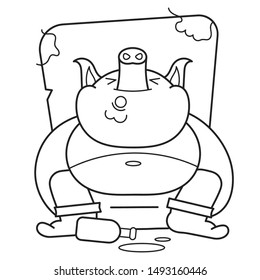 Abstract Template With Pig Coloring On White Background.